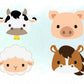 Sheep, Horse, Pig and Cow