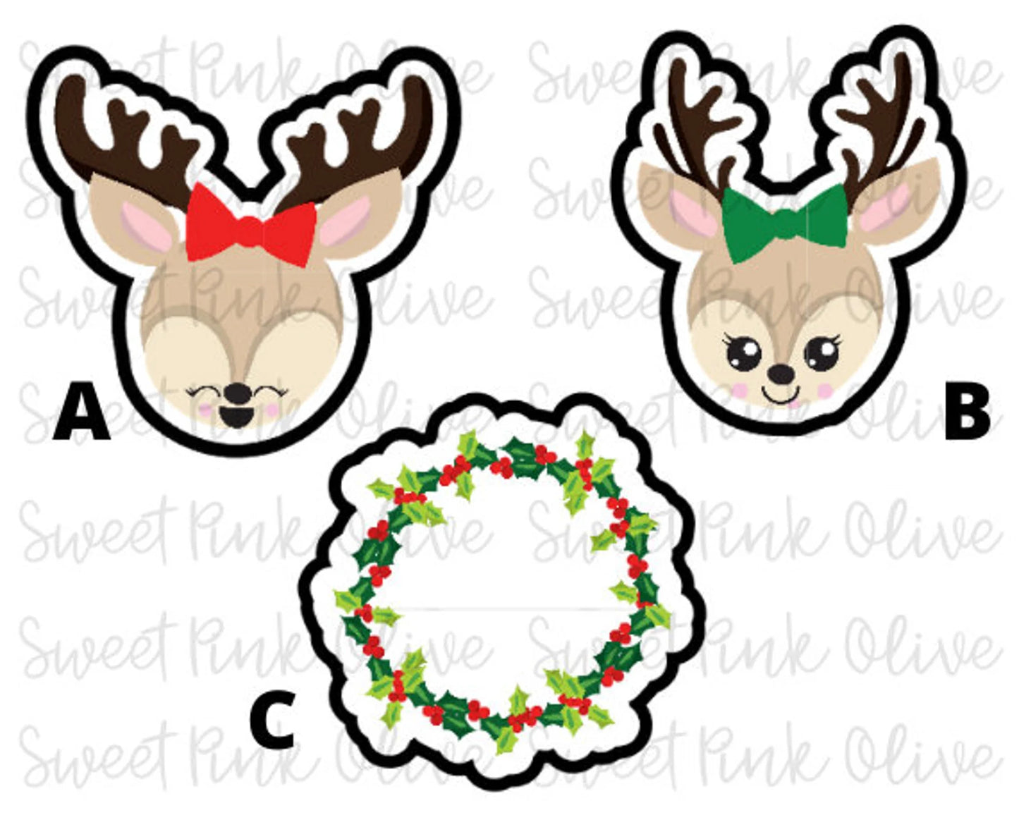 Christmas Reindeers and Wreath
