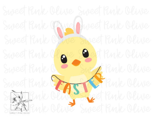 Easter Chick Holding Banner